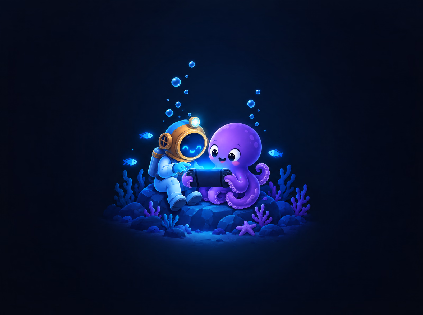 The diver and Ollie with a PSP console