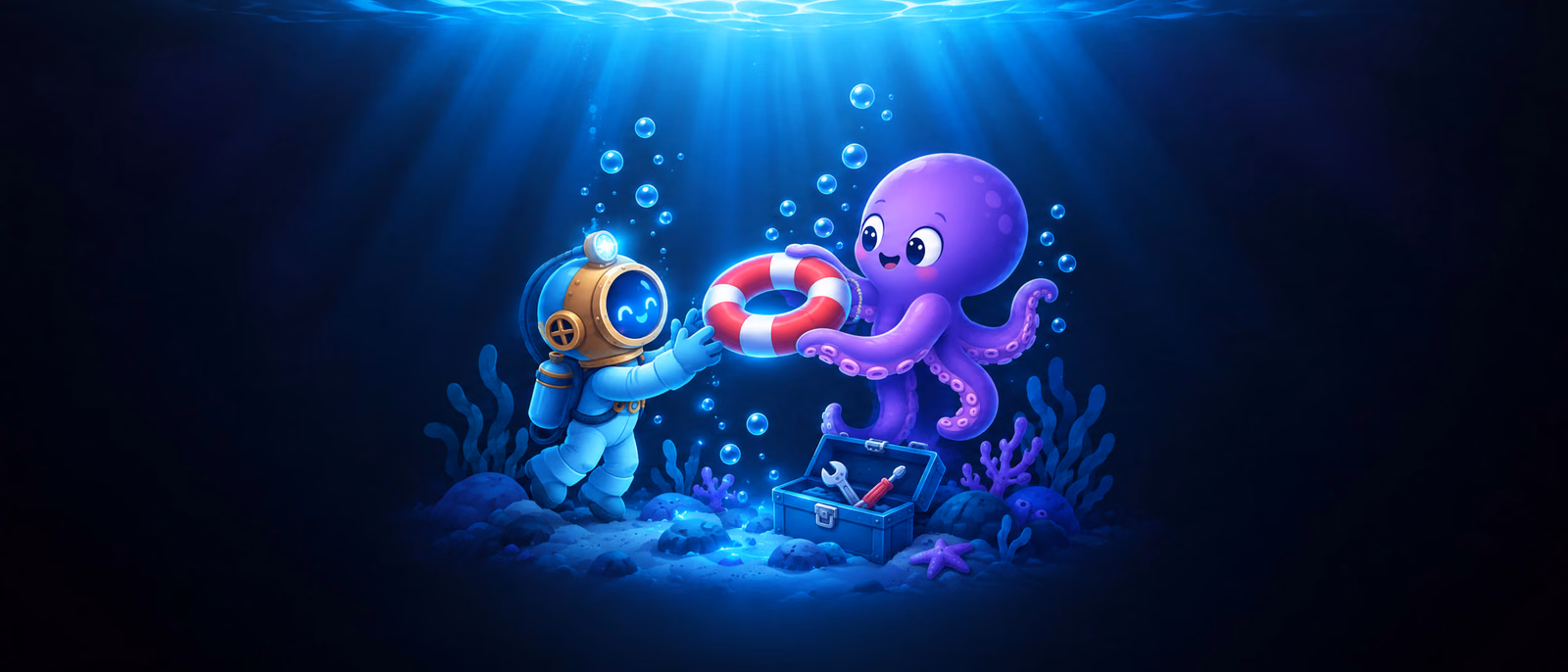 Ollie handing the diver a life ring